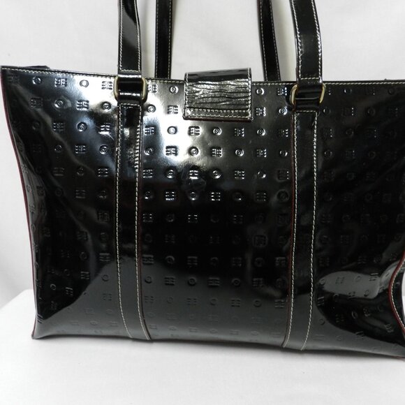 ARCADIA Patent Leather w/ Giraffe pony hair fur Large tote bag purse Italy studs - Picture 7 of 13